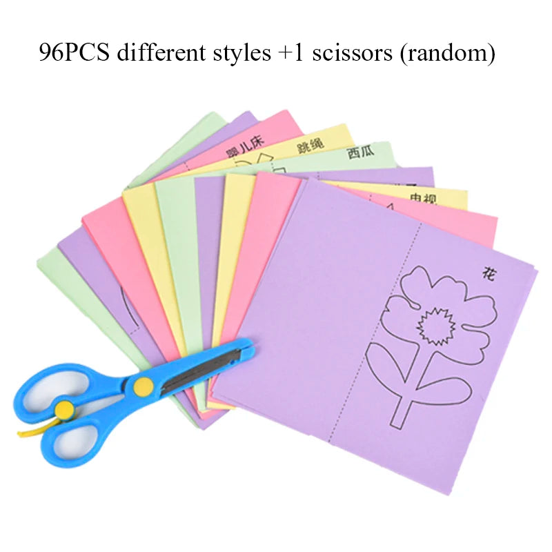 96Pcs Children’s Cartoon DIY Colorful Paper Cutting and Folding Craft – Animal Handcraft Paper Art Educational Toy for Kids