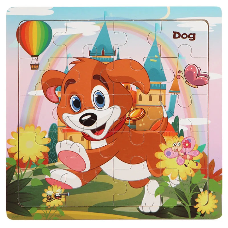 New 20 Piece Wooden 3D Puzzle, Cartoon Animal & Vehicle Jigsaw, Montessori Educational Toy for Kids, Baby 1-3 Years