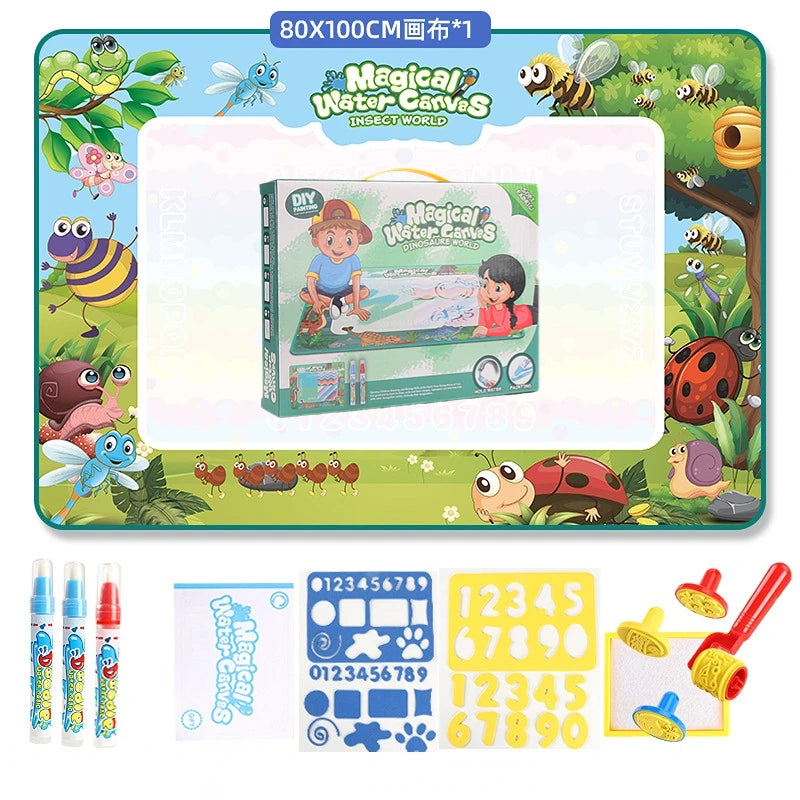100x80CM Magic Water Drawing Mat – Reusable Doodle and Coloring Board with Magic Pens, Montessori Educational Toy for Kids