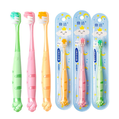Children Toothbrushes for 2-6 Years Old Soft Bristles Deep Clean Blind Areas Gum-Friendly Cat Paw Anti-Slip Independent Pack