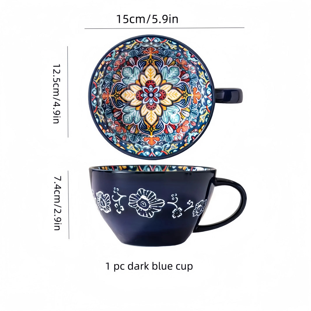 Bohemian Morning Hand-Painted Ceramic Mug – 13.5 oz (400 ml) Porcelain Coffee & Tea Cup | Gift for Family, Friends, Teachers