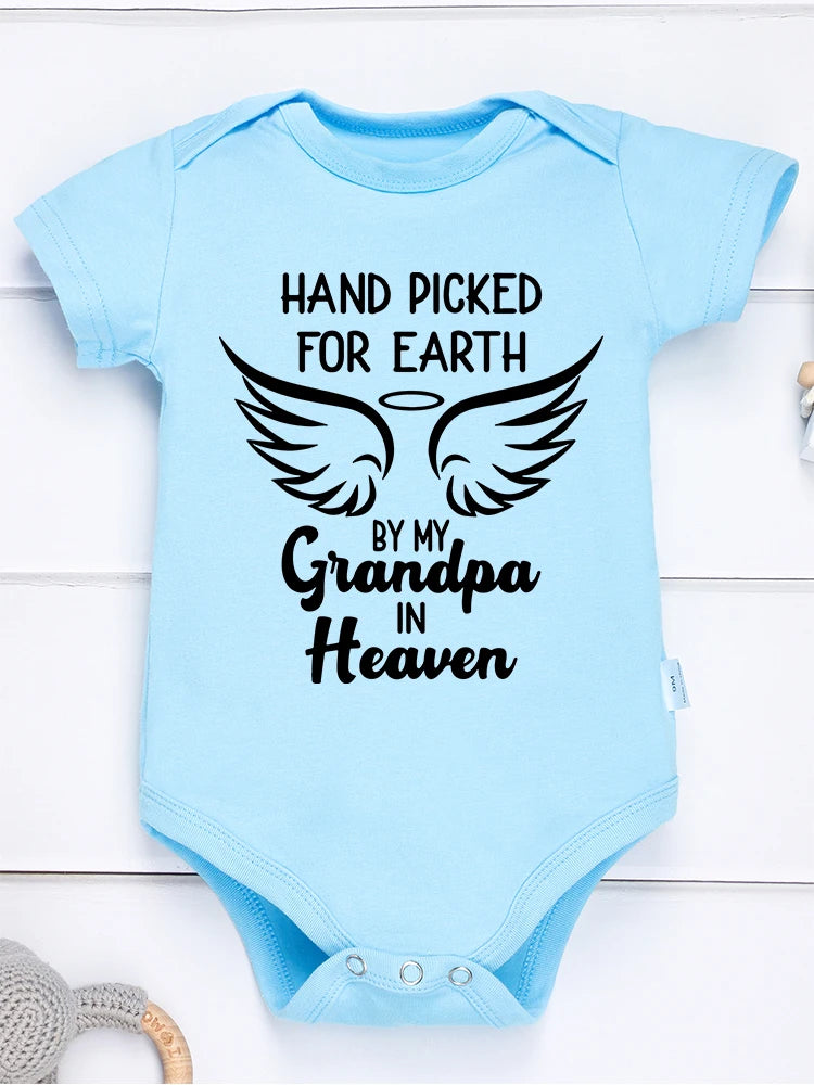 “Hand Picked for Earth by My Grandpa in Heaven” – Cute Newborn Onesie, Cotton Baby Bodysuit for Boys & Girls, Special Gift for Newborns