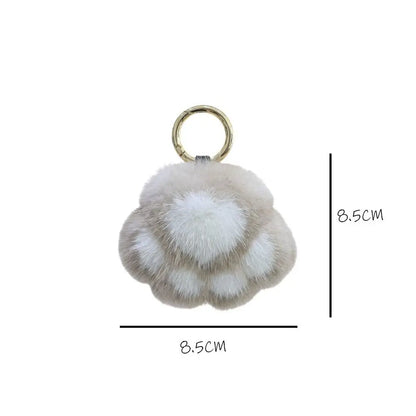 Fluffy Faux Fur Cat Paw Keychain, Plush Pendant for Backpack or Car