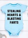 Creative Baby Onesie – "Stealing Hearts and Blasting Farts" Letter Print Funny Bodysuit – Comfy & Breathable Cotton Infant Clothes (0-24M)