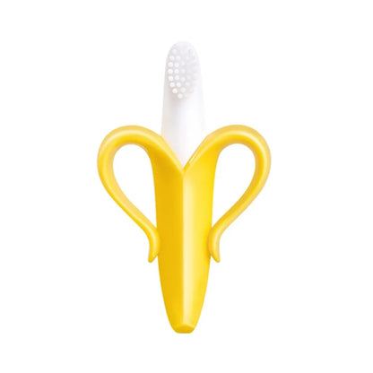 Baby Silicone Training Toothbrush - BPA Free Banana Shape Teether Chew Toy and Teething Ring for Infants