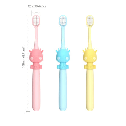 3-Color Children's Soft Bristle Toothbrush - For Kids Aged 3-12, Gently Removes Stains and Protects Gums