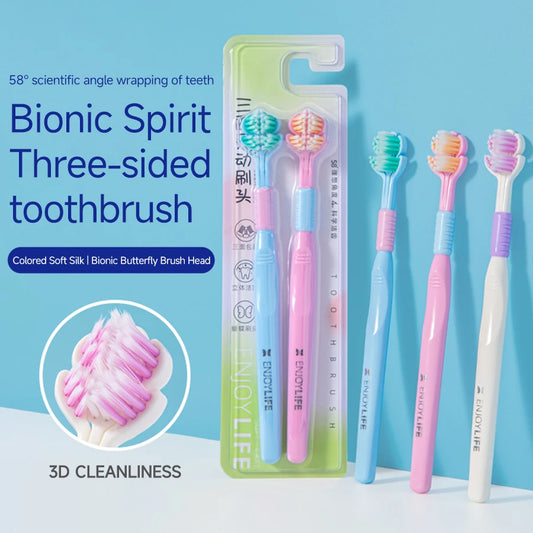 3D Stereo Three-Sided Toothbrush – Ultra-Fine Soft Bristles, Adult Toothbrush with Tongue Scraper for Deep Cleaning & Oral Care