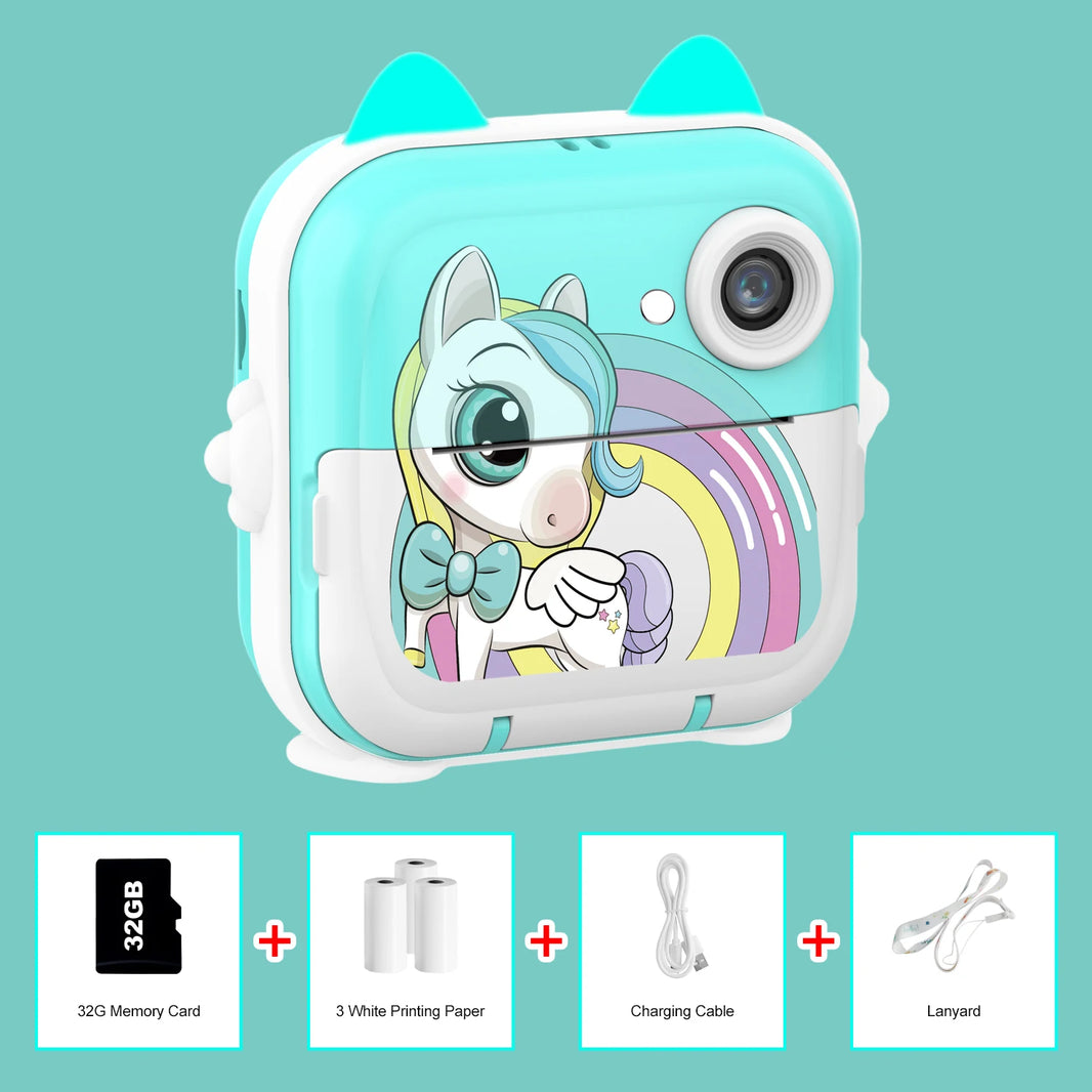 MISIRUN Kids Instant Print Digital Camera with Photo and Video, Thermal Printing, 32GB Card, Educational Toy Gift
