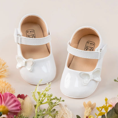 KIDSUN Baby Shoes – Newborn Girl Princess PU Toddler Shoes, Bow Decor Anti-Slip Rubber Sole First Walker (0-18M)