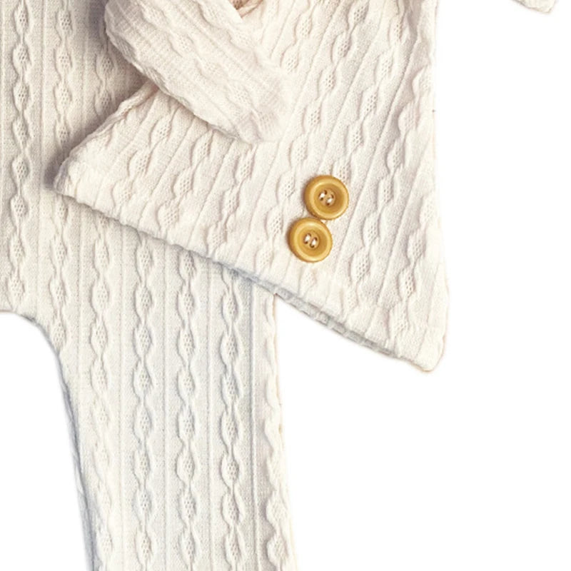 Newborn Boy Photo Props Knitted Jumpsuit and Knot Hat Set Baby Boy Photography Bodysuit with Beanie for Infants