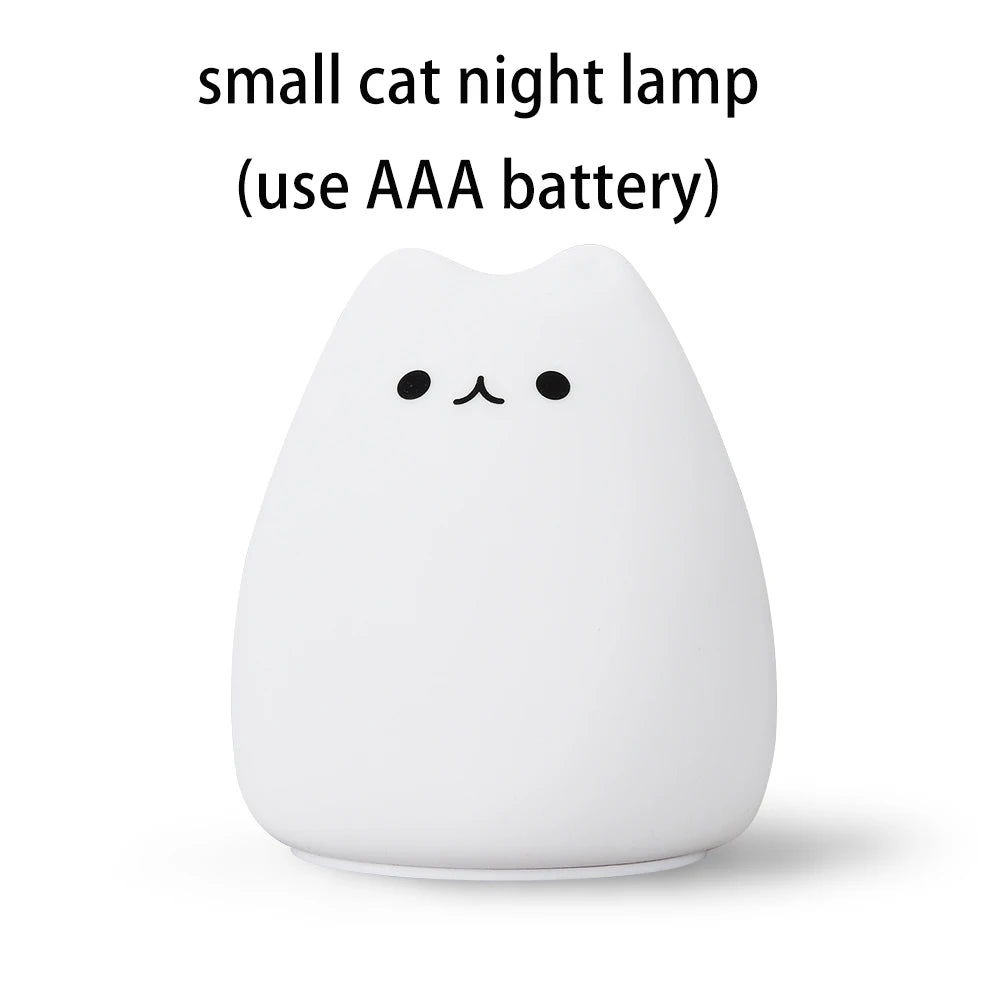 Colorful LED Night Light Cute Cat Silicone Soft Breathing Cartoon Nursery Lamp for Kids Gift