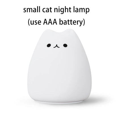 Colorful LED Night Light Cute Cat Silicone Soft Breathing Cartoon Nursery Lamp for Kids Gift