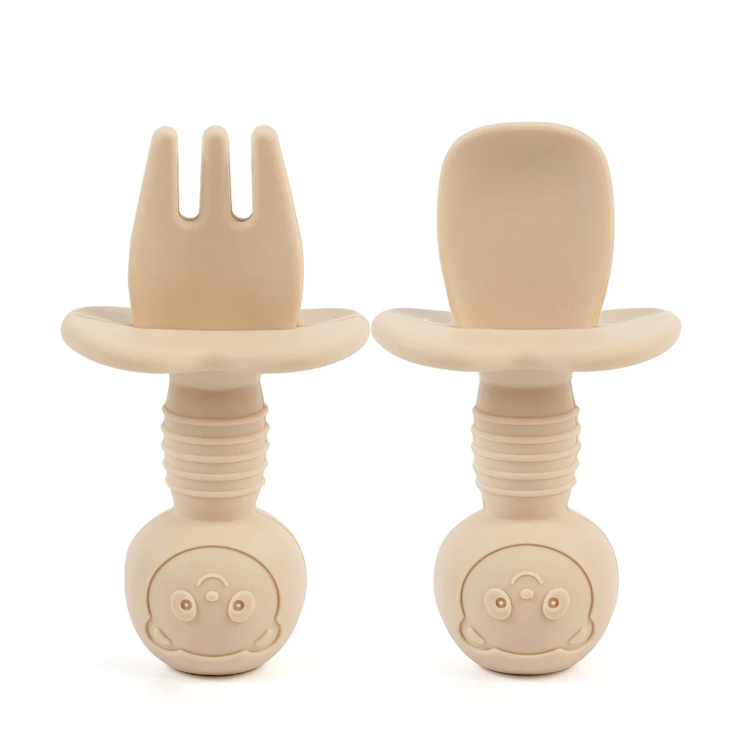 2Pcs/Set BPA-Free Silicone Fork & Spoon - Baby Learning Feeding Food Tools, Children's Tableware, Training Utensils for Newborns