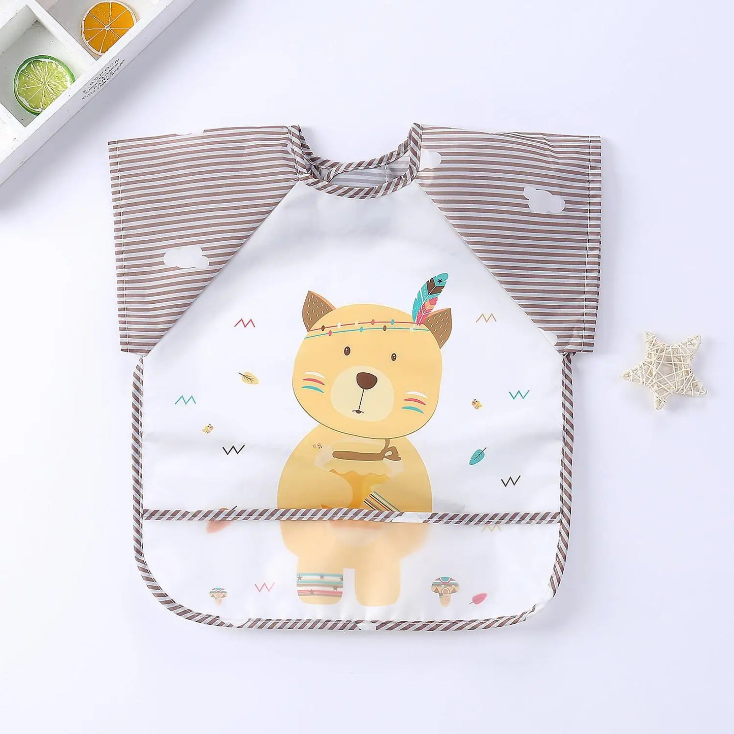 Waterproof Long-Sleeve Baby Bib – Cute Cartoon Apron with Pocket for Self-Feeding (0-3Y) - Kidzy Market