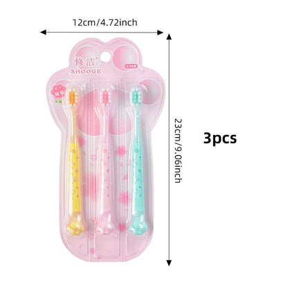 3pcs/box Kids Toothbrushes, Soft Bristles for Gum Care, Cat Paw Design for Tongue Cleaning, Independent Packaging, for 3-12 Years Old Kids