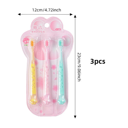 3pcs/box Kids Toothbrushes, Soft Bristles for Gum Care, Cat Paw Design for Tongue Cleaning, Independent Packaging, for 3-12 Years Old Kids