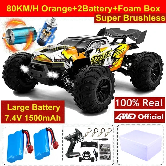 1:16 Brushless RC Drift Car with 80km/h Speed and LED Lights 4WD