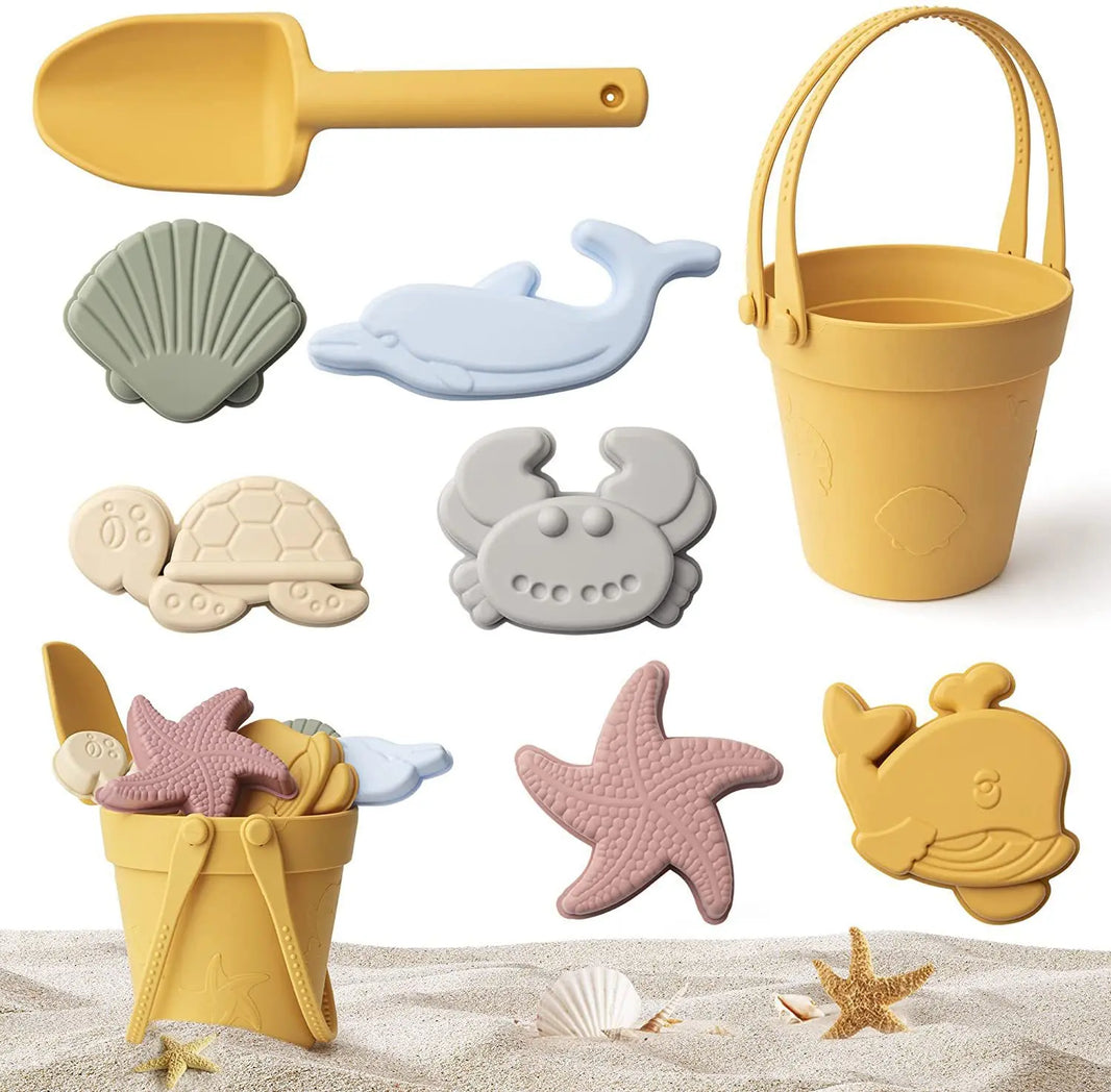 Children’s Silicone Beach Toy Set With Shovel & Portable Bucket — Durable Sand Digging & Storage Tool