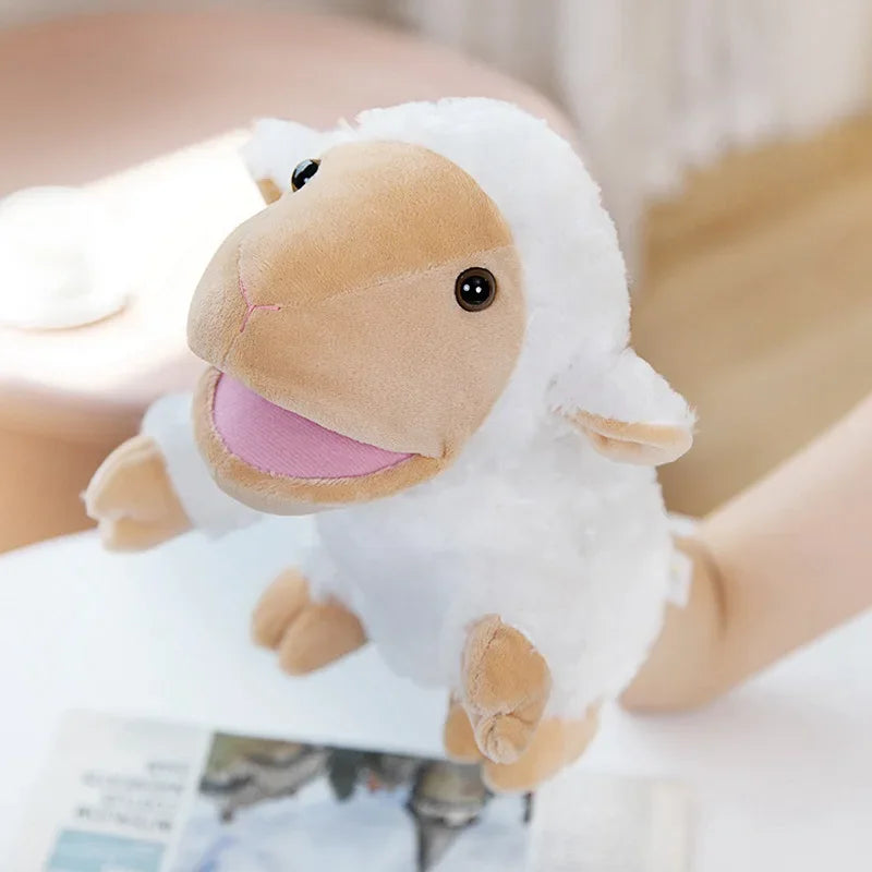 Stuffed Plush Hand and Finger Puppets, Duck Lamb Cow Dog Horse Educational Toy for Kids