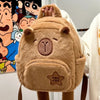 Capybara Plush School Backpack – Casual All-Match Fur Bag with Large Capacity
