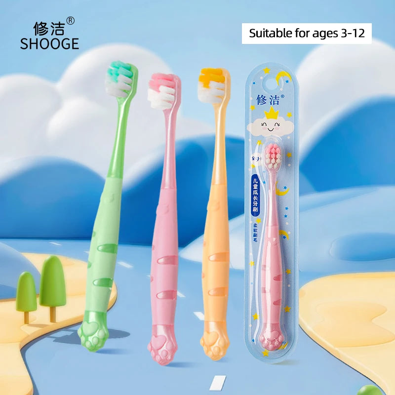 Children Toothbrushes for 2-6 Years Old Soft Bristles Deep Clean Blind Areas Gum-Friendly Cat Paw Anti-Slip Independent Pack