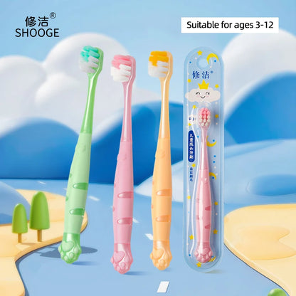 Children Toothbrushes for 2-6 Years Old Soft Bristles Deep Clean Blind Areas Gum-Friendly Cat Paw Anti-Slip Independent Pack
