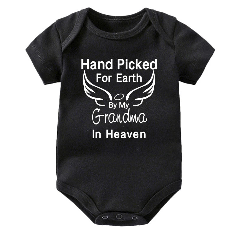 Hand Picked for Earth By My Grandpa/Grandma in Heaven Baby Bodysuit – Summer Short Sleeve Romper, Infant Jumpsuit, Baby Clothes