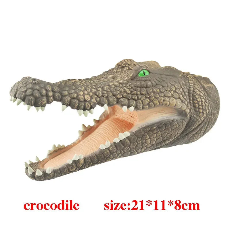 Soft Vinyl Dinosaur Hand Puppet, Rubber Animal Head Toy Glove Gift for Halloween