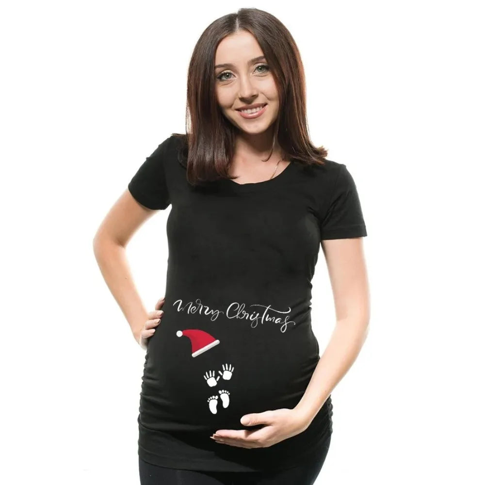 Baby's 1st Christmas Maternity T-shirt Snowman Buttons Funny Pregnancy Tee Cute Christmas T-shirt Pregnant Maternity T-shirts