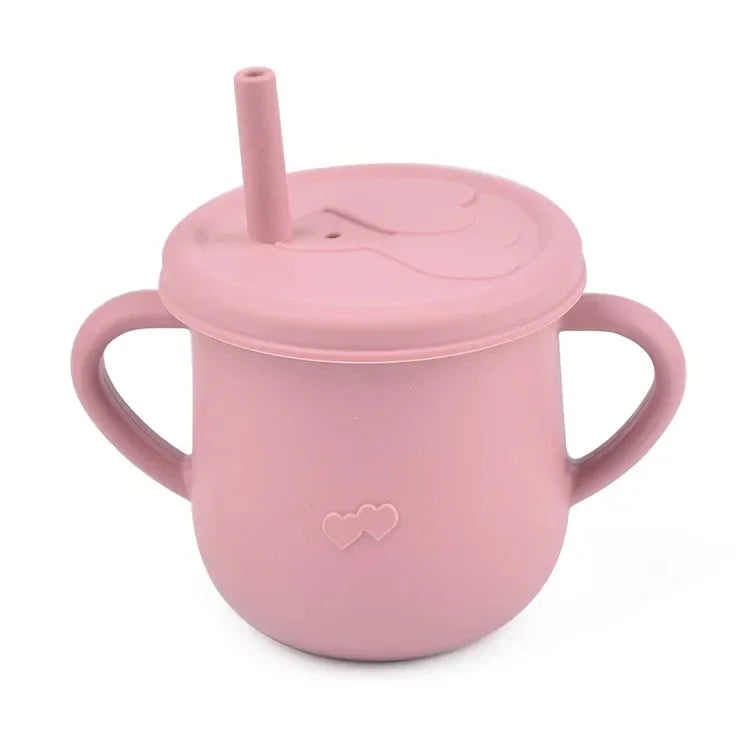 Kids Cup Silicone Food Storage Box - Solid Color Baby Sippy Cup, Portable Children Snacks Container with Lid, BPA-Free, 200ml (6.8oz)