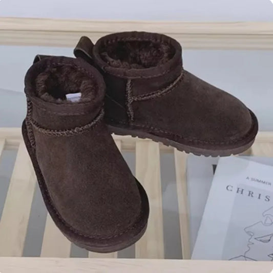Kids Winter Fur Slippers Classic Ankle Snow Boots Warm Slip-On Shoes
