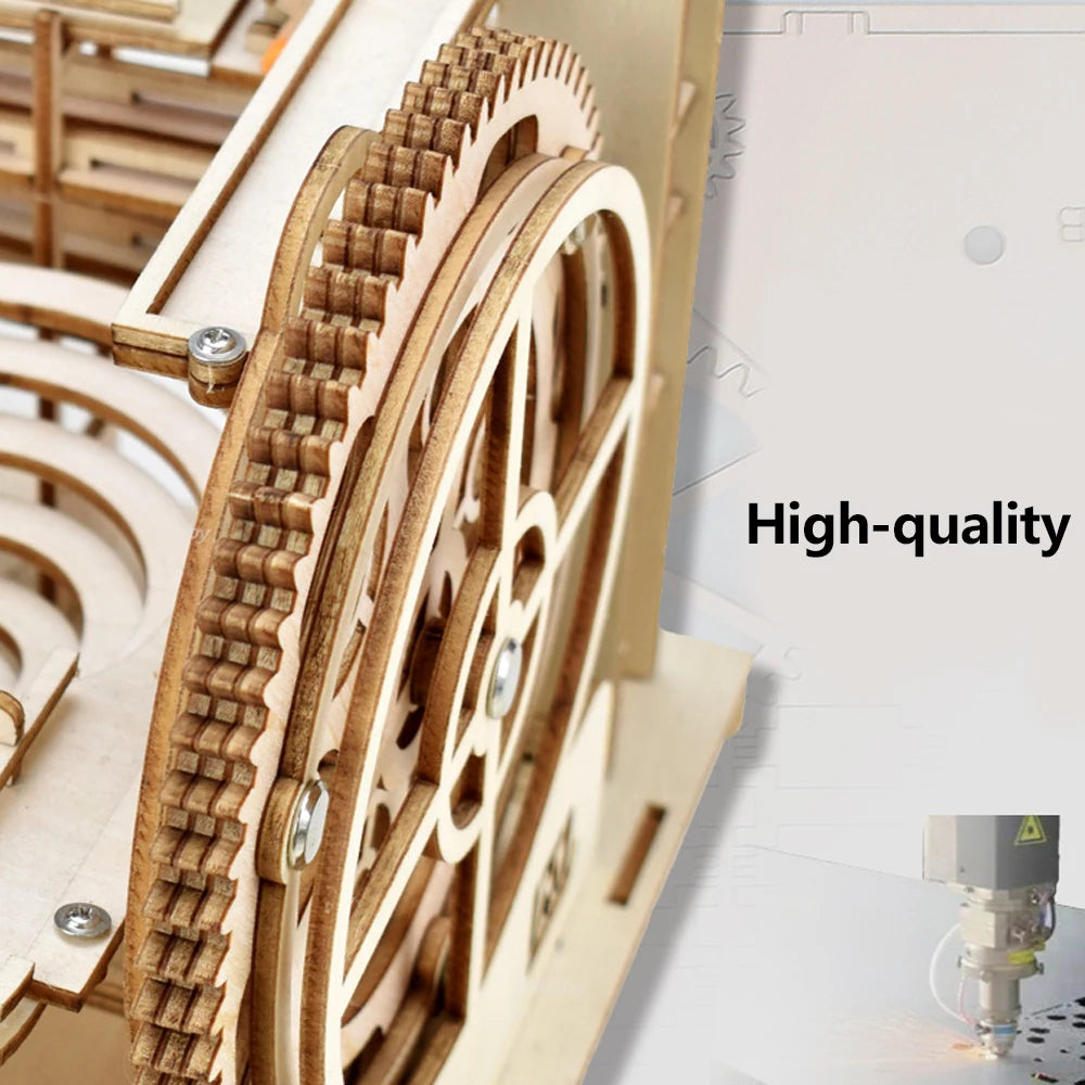 3D Wooden Puzzle DIY Mechanical Model, Manual Assembly Building Kit, Marble Run Set with 4 Balls, Toy for Adults & Kids Gifts