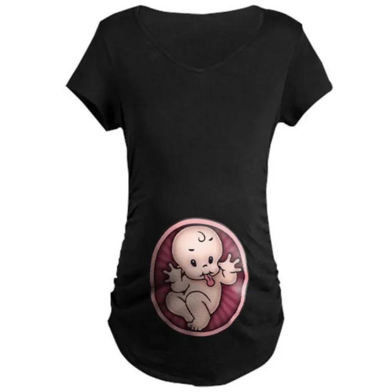 Summer Pregnancy T-shirt Size S-3XL Maternity Cute Baby Print O-Neck Short Sleeve T-shirts Women Pregnant Clothes Funny Tops Tees