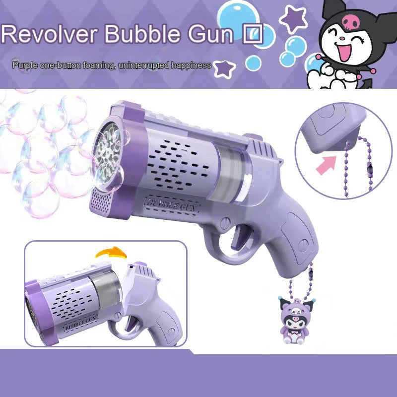 MINISO Kuromi Handheld Bubble Gun Rocket Launcher – Automatic LED Bubble Blaster Toy for Kids (Requires 4 AA Batteries, Not Included)