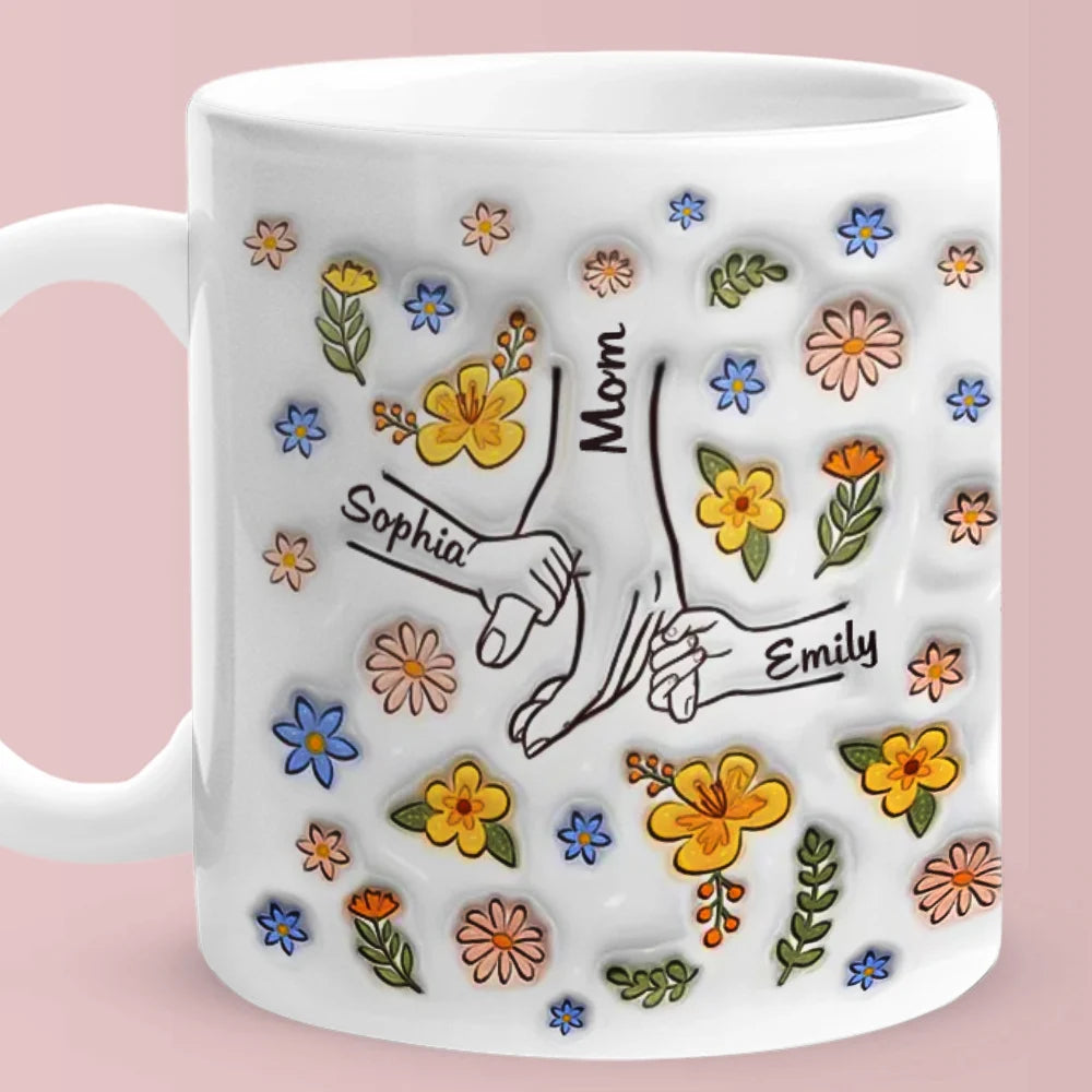 Personalized Custom Name 11 oz Ceramic 3D Pottery Inflated-Effect Coffee Mug – Gift for Mom