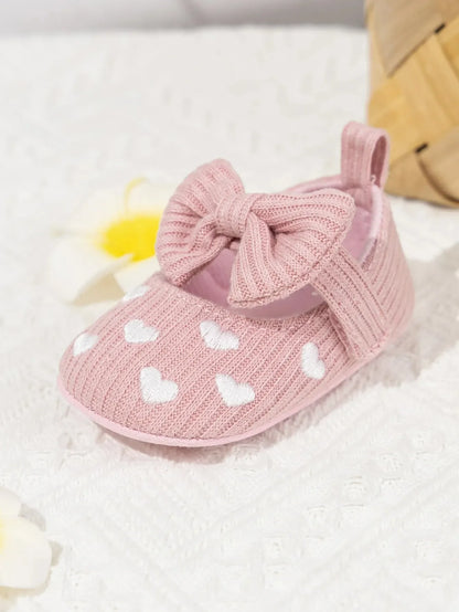 Meckior Spring Autumn Cotton Sole Baby Girl Shoes – Newborn Toddler Bow Love First Walkers Anti-Slip Moccasins