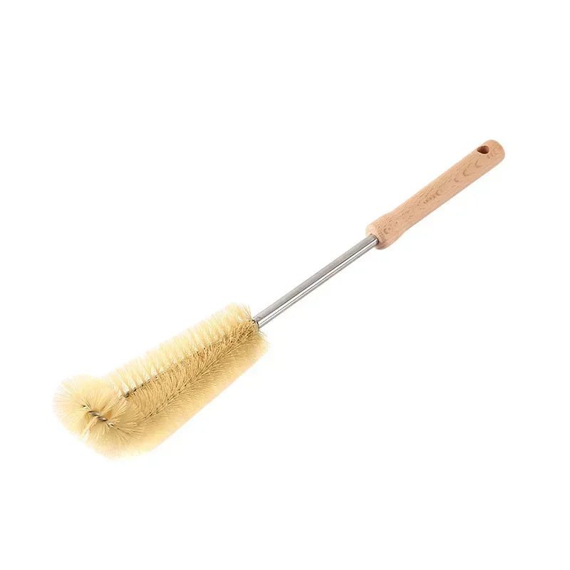 Bottle Brush Cleaner with Long Wooden Handle – Natural Bristle Water Bottle & Kitchen Scrub Brush for Cup & Jug Cleaning