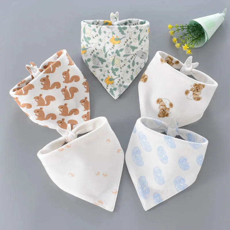 5pcs Baby Bibs Cotton Triangle Scarf | Double Layer Saliva Towel Burp Cloths | Newborn Bandana Bibs & Accessories - Kidzy Market