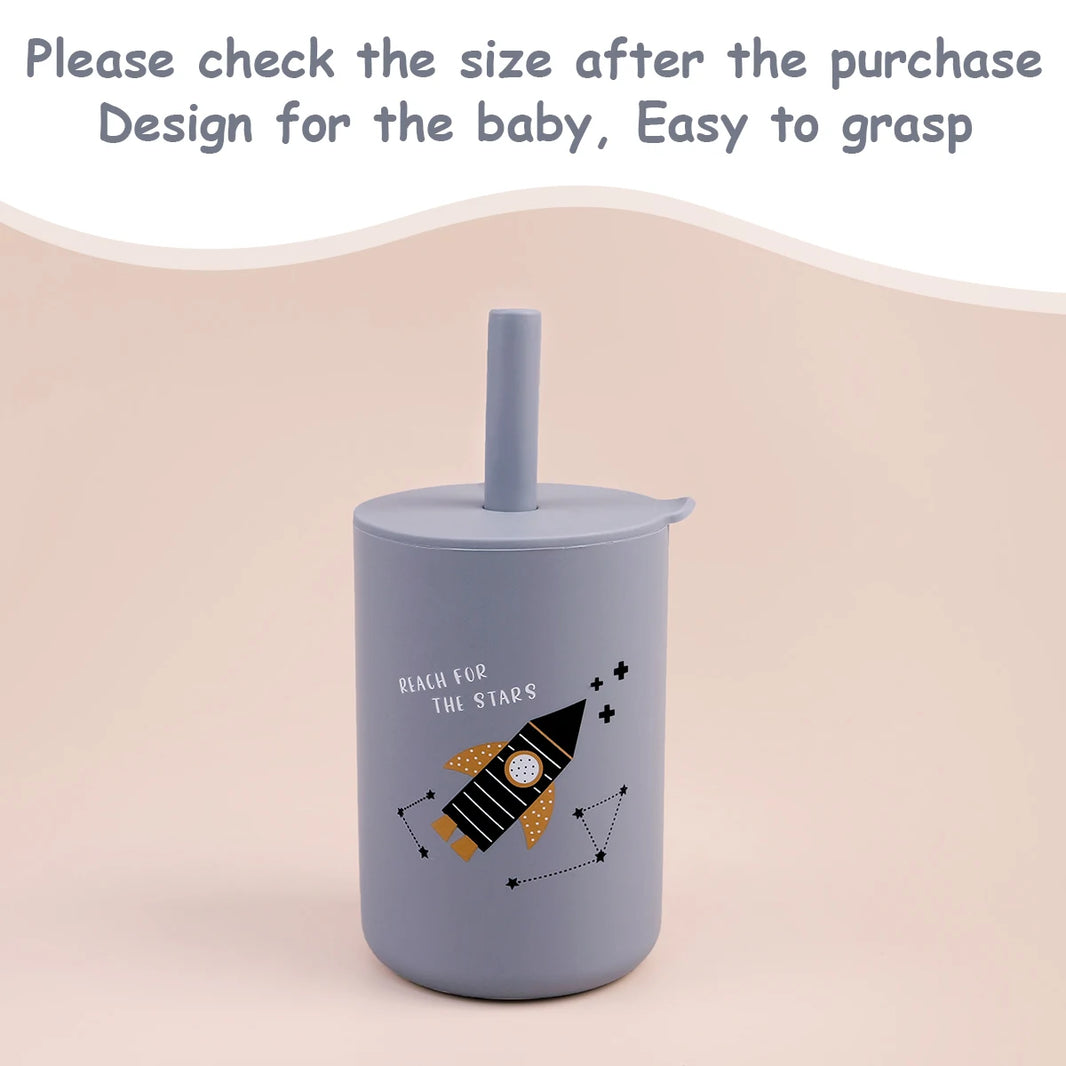 TYRY.HU 1Pc Baby Feeding Straw Cup, Cartoon Learning Feeding Cup, Food Grade Silicone Toddler Water Bottle, BPA Free Tableware