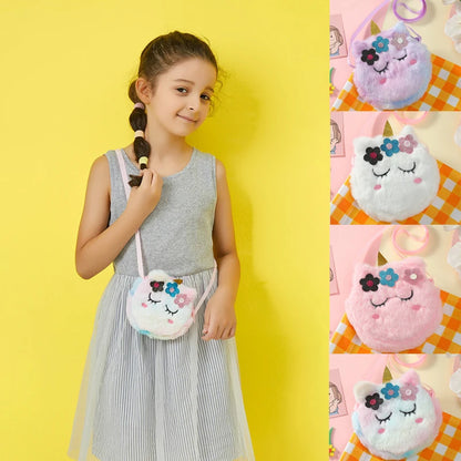 Children’s Cross-Body Bag Plush Unicorn Cartoon Coin Purse Cute Girl Flower Shoulder Bag Portable - Kidzy Market