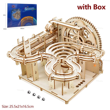 3D Wooden Puzzle DIY Mechanical Model, Manual Assembly Building Kit, Marble Run Set with 4 Balls, Toy for Adults & Kids Gifts