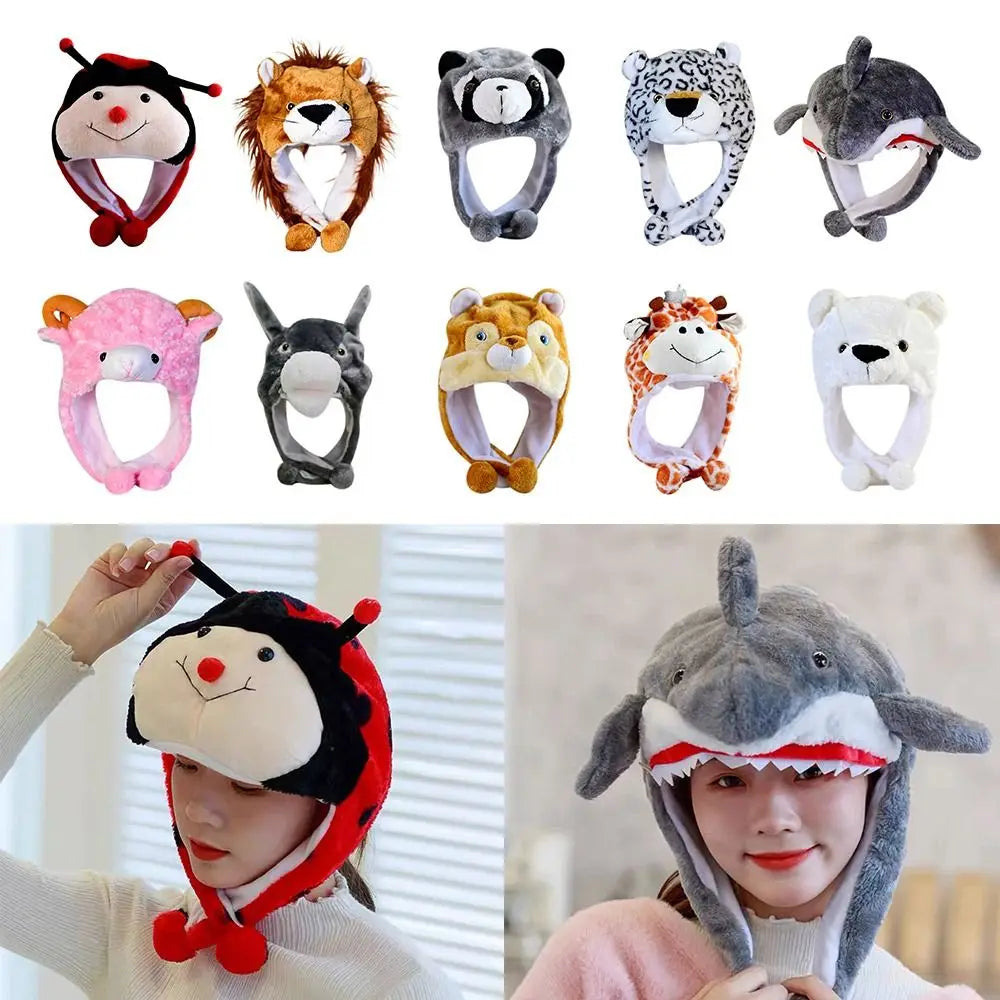 Plush Animal Hat with Moving Ears — 60 cm (23.6 in) Hand-Activated Earflap Beanie & Neck Warmer