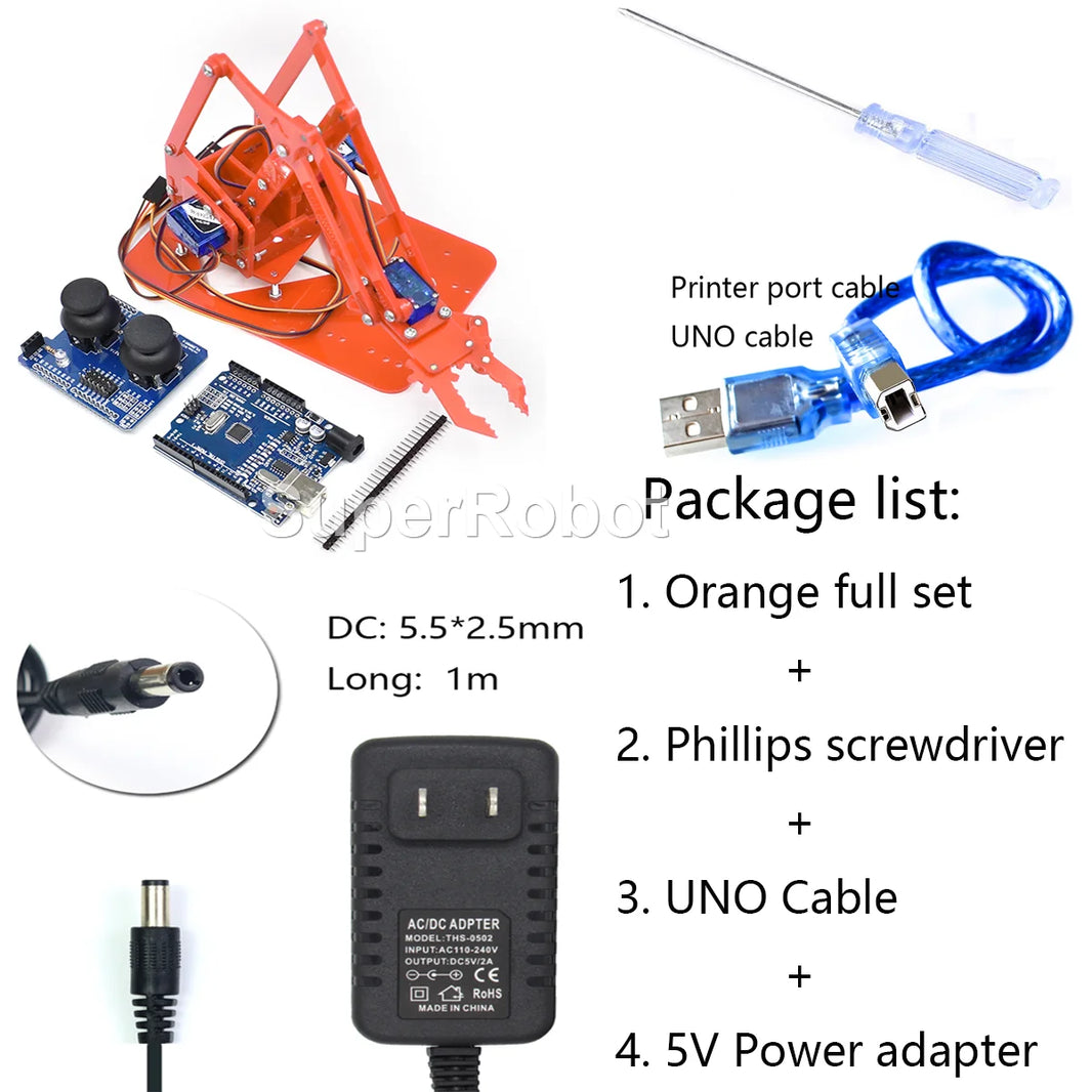 SG90 4 DOF Unassembled Acrylic Mechanical Robot Manipulator Claw for Arduino, UNO Programmable DIY Robot Arm Starter Kit