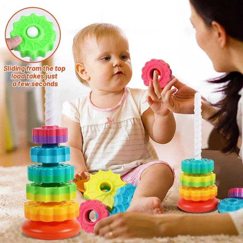 2024 New Rainbow Turret Stacking Toy – Music Color Nesting Rings for 1-3 Year Old Infants, Early Education Puzzle Gift