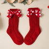 Baby Girls Red Big Bow Christmas Socks - Kids Cotton Solid Woolen Sock Leg Warmers | Toddler Soft Socken for 0-5 Years
