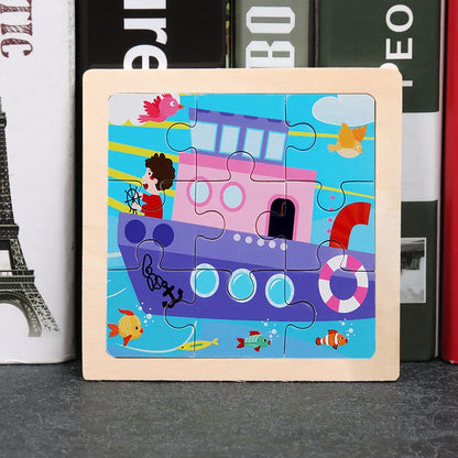11x11cm (4.33x4.33in) Kids Wooden Puzzle – Cartoon Animal Traffic Tangram Educational Toy