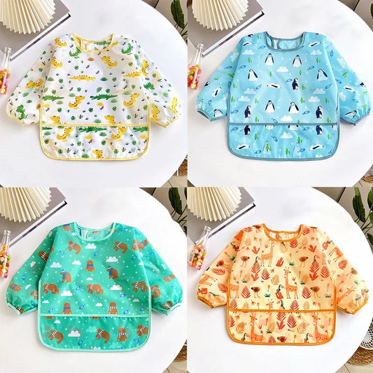 Waterproof Long-Sleeve Baby Bib – Colorful Cartoon Apron for Self-Feeding & Drawing (0-3 Years) - Kidzy Market