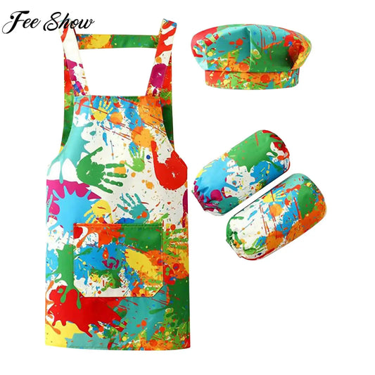 Kids Waterproof Apron Set for Cooking, Baking & Drawing | Includes Chef Hat, Arm Sleeves & Cover Bib - Perfect Cosplay & Artist Costume - Kidzy Market