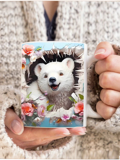 3D Animal Wrap Coffee Mug - 11 oz (350 ml) Sublimation Ceramic Kids Mug (Cat, Dog, Bear)