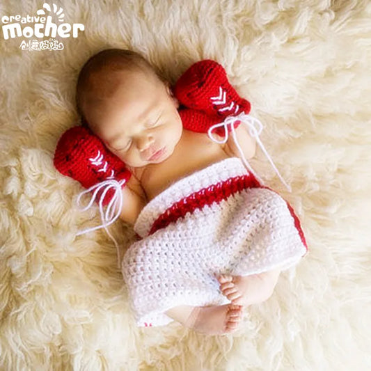 Fashion Children’s Photography Clothing – Handmade Wool Knitted Baby Boxing Outfit & Accessories for Photo Shoots